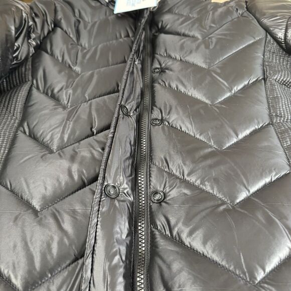 Justice puffer jacket black shimmer water resistant removable hood pockets - Picture 12 of 16